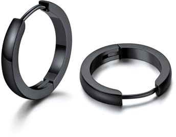 U7 Pendientes para Mujer de Aros Pequeños 7mm Pendientes Huggie Ancho 3mm Acero Inoxidable Color Negro Regalo para Mujer