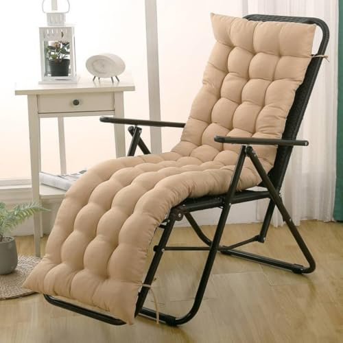 Highdi Cuscino per Sedia a Sdraio da Giardino Cuscino per Lettino Prendisole Esterno, Imbottito di Ricambio Morbido Spesso con Lacci per Poltrona Sdraio Relax Sedie Pieghevole (Beige,40x110cm)
