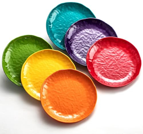 SIN-DERIA Colorful Melamine Appelizer Plates, 6.7 Inch, Set of 6