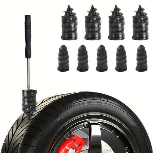 Ctyjia 10 Stück Reifenreparatur Gumminägel (5S+5L) mit Schraubendreher, Selbstbedienung Reifenreparaturnagel, Notfall Set für Auto, Motorrad, LKW