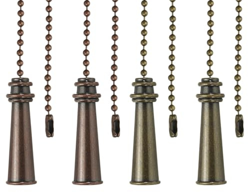PATIKIL 4Pcs Ceiling Fan Pull Chain, 13.2 Alloy Lamp Chains Extender with Tower Pendant, Lighting Decorative Extension Ornament for Fan Light Chandelier Pulling Switch, Bronze/Red Bronze