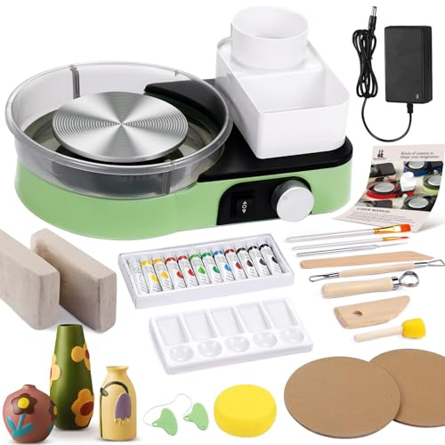 Innofans Tornio per Ceramica Elettrico Verde Chiaro – Kit Ceramica Completo per Adulti con 1kg di Argilla, 0-200 Giri/min Regolabile, Macchina Professionale Silenziosa per Principianti Regalo
