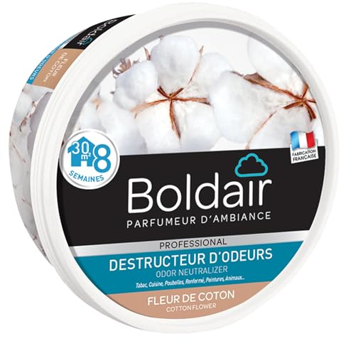 BOLDAIR - Destructeur d'Odeurs en Gel Fleur de Coton - Neutralise les Mauvaises Odeurs & Parfume l'Air - Made in France - Boîte Diffuseuse 300 g