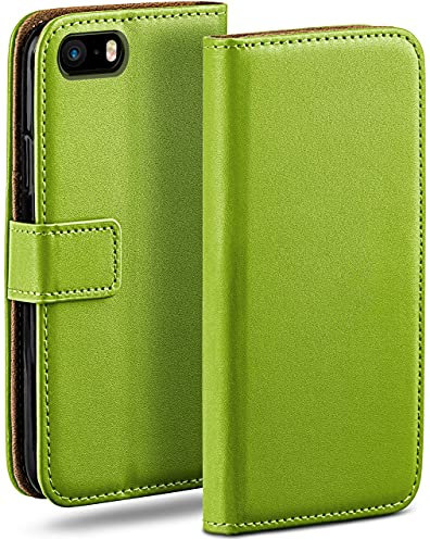 MoEx Flip Case kompatibel mit iPhone 5s / 5 / SE (2016), Handyhülle mit Kartenschlitz, 360 Grad Flip Case, Vegan Leder Handyhülle, Kalt-Grün