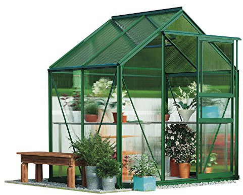 Garden Grow Polycarbonate Greenhouse Large Walk-in Garden Growhouse, Rust-proof Frame, Sliding Door & Supported Twin Wall Panels with Steel Base 6x4 ft (Green)