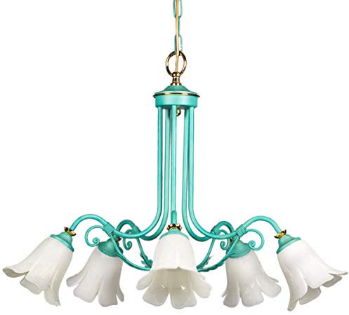 Helios Leuchten 254033 Florentiner Deckenleuchte | Pendelleuchte grün | florale Deckenlampe | Lampe Leuchte Pendellampe Jugendstil | Hängelampe 5 x E14