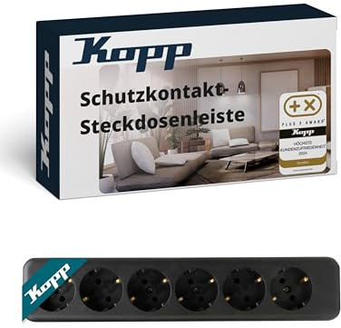 Kopp skyddskontakt grenuttag, 6-fack, utan kabel och kontakt, svart, 129405003