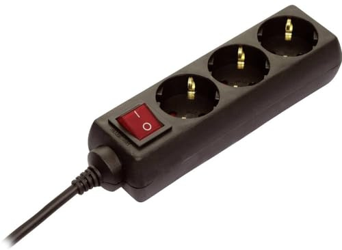as - Schwabe 11362 3-Vägs Socket Strips med Switch, IP20, 230 V/16 A, 1,4 meter Kabel, Svart