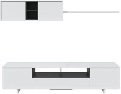 Habitdesign – Mueble de Salón Moderno, Módulos para Comedor, Conjunto de Salón, Color Blanco Brillo y Gris Antracita, 200x41x46 cm - Modelo Belus