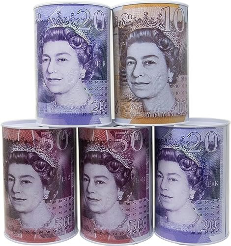 Pound Note Money Coin Jar - £5 £10 £20 £50 Notes Piggy Bank Saving Cash | Coin Tin, Cash Tin, Savings Box, Money Box (£10)