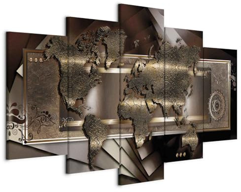 Cuadros B&D XXL - Quadro 200x100 cm 5 Pezzi Stampa su tela XXL Immagini Moderni Murale Soggiorno Grafica Decorazione da parete Quadri Componibili cittamappa del mondo terraforma k-A-0013-b-o