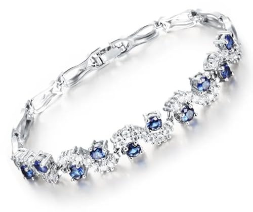 Crystalline Azuria Femme Bracelet Tennis 18ct Plaqué Or Blanc avec Cristaux Bleu imitation Saphir en Zircone