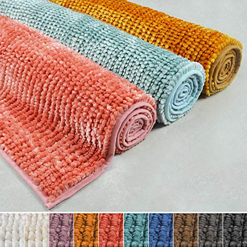 casa pura Badezimmerteppich 50 x 80 cm Chenille Badematte lila Badteppich rutschfest waschbar & trockner geeignet - weicher Badvorleger Teppich für Badezimmer & Dusche