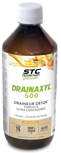 STC NUTRITION - Drainaxyl 500-4 actions : Brûle-graisses, Digestion ventre plat, Circulation jambes légères, Drainant, Détoxifiant - 23 Extraits de plantes dont Elim'Real® - Goût thé pêche - 500ml