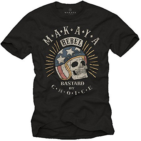 MAKAYA Maglietta con Teschio - Casco Motocross - Accesori Moto Custom T-Shirt Uomo Vintage Nera XXXL