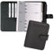 BIND 17501 Systemplaner A7 aus FINEtouch-Lederimitat, schwarzer Timeplaner, Mappe ca. 14 x 11,5 x 3 cm, Kalendermappe mit Systemeinlage mit Kalender 1 Woche=2 Seiten, Planer mit Druckverschluss