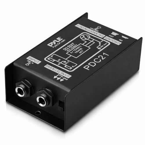 Pyle Premium Direct Injection Audio Box - 2.36 x 4.09 Passive DI Unit Hum Eliminator w/ Input Attenuator to Connect Guitar & Bass, 1/4'' Impedance Transformer Connector to Balanced & Unbalanced XLR