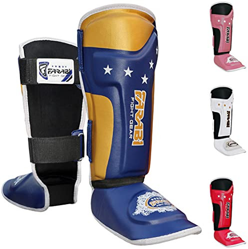 Farabi Sports Kinder schienbeinschoner Kickboxen shin Guards MMA, Muay Thai schienbeinschützer – Shin Instep Protection für Training, Sparring, Boxausrüstung und Kampfsport (Blue)