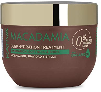 Kativa Macadamia Tratamiento de Hidratación Profunda 250 ml | Mascarilla Pelo | Hidratación, Suavidad y brillo | Cabello Seco y Deshidratado | Omega 3 y 6 y Vitamina D