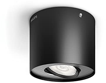 Philips myLiving Phase - Foco LED, iluminación interior, 1 luz, cepillado, luz blanca cálida, IP20, color negro