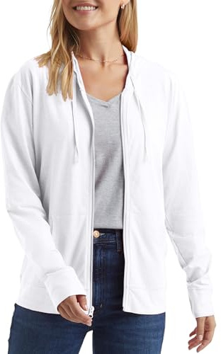 Hanes Womens Slub Knit Full-zip Hoodie, Textured Cotton Zip-up T-shirt For Fashion-hoodies, White, Large US