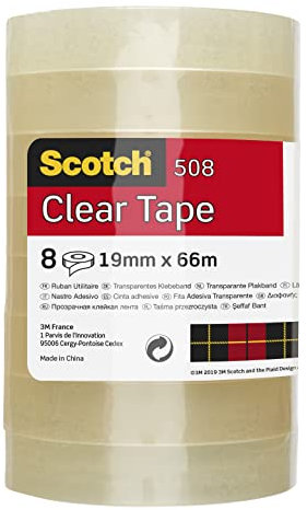 Scotch Transparentes Klebeband 508-8 Rollen - 19mm x 66m - Durchsichtiges Allzweckband für Schule, Heim und Büro