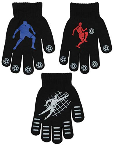 3 Pairs Boys Gripper Magic Gloves Football Designs, 3 Pairs, Black