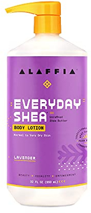 Alaffia Everyday Shea Body Lotion - Normal to Very Dry Skin, Moisturizing Support for Hydrated, Soft, and Supple Skin with Shea Butter and Lemongrass, Fair Trade, Lavender, 32 Fl Oz