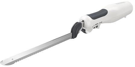 BLACK+DECKER 9 inch Electric Carving Knife, Comfort Grip Handle & Safety Lock Button, Stainless Steel Blades and Dishwasher Safe Parts, Corded, White