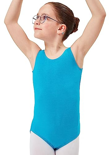 tanzmuster ® Ballettanzug Mädchen ärmellos - Lissy - aus weicher, atmungsaktiver Baumwolle Ballett Trikot Ballettbody in schwarz, Größe 128/134
