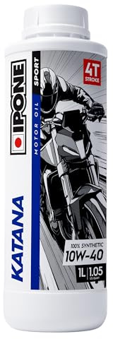 IPONE – Huile Moteur Moto 4 Temps 10W40 Katana – Bidon 1 Litre - 100% Synthétique - Très hautes performances - Passages de vitesses souples et rapides - Protection à hauts régimes moteur