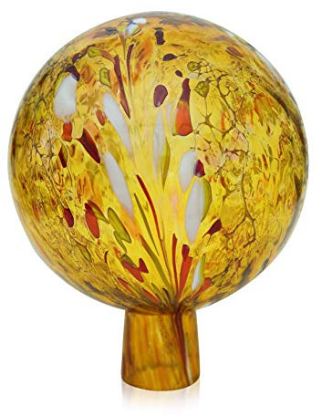 Lauschaer Glas Gartenkugel Rosenkugel aus Glas mit Granulat Gold d 15cm mundgeblasen handgeformt