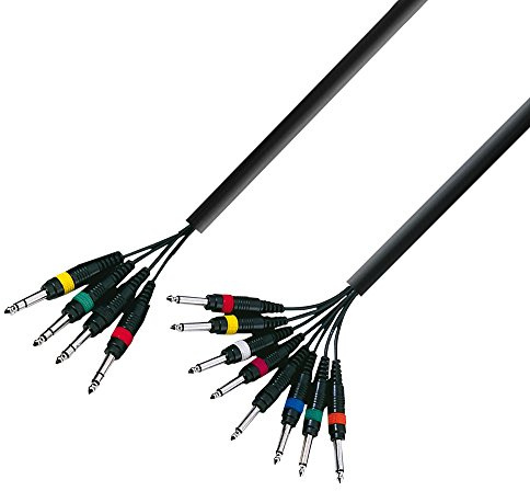 Adam Hall 3 Star Serie Multicore-Instrumentenkabel (4 x 6,3 mm Stereo-Klinke auf 8 x 6,3 mm Mono-Klinke), 3 m