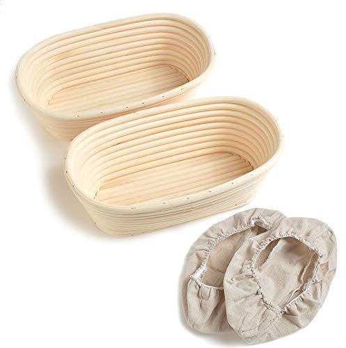2pcs 10/25cm Oval Banneton Brotform Bake Bread Dough Rising Proofing Proving Rattan Basket With Linen Liner UK New