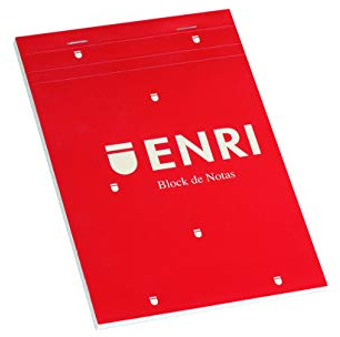 Enri, Bloc de Notas Grapado, Tapa Blanda, Formato A5 (21 x 14.8 cm), 80 Hojas Lisas Microperforadas, Pack 5 Libretas, Color Rojo