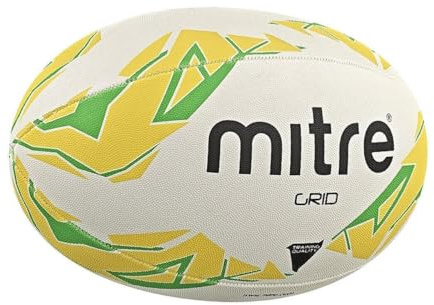 Mitre galler träning rugbyboll, vit/gul/grön, storlek 4