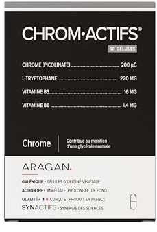 Chromactifs - Complement Alimentaire Metabolisme - Tryptophane, Vitamines B3 et B6, Chrome Picolinate - Aragan - Programme 60 jours