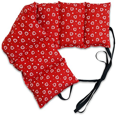 Bio-Dinkelkissen 7-Kammer mit Band. Wärmekissen. Körnerkissen, Rücken, Lende (65x15cm, Herzen-rot, Bio Dinkel)