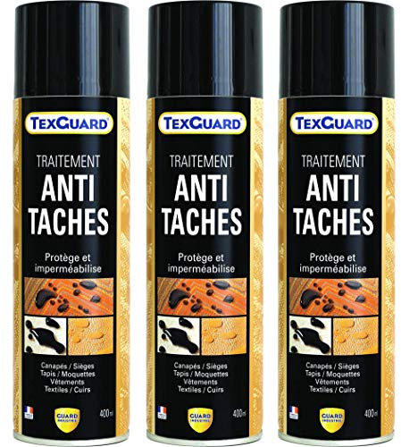 Guard Industrie - TexGuard - Antitaches Imperméabilisant Textile Hydrofuge, Incolore - Tissu, Cuir, Synthétique, Daim - Fabrication Française - Aérosol - 400 ML - Lot de 3