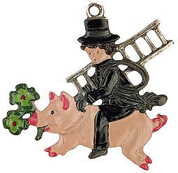 DECO DIRECT Zinnfigur Kaminkehrer auf Glücksschwein, Silber, H: 4 cm
