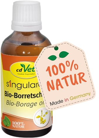 cdVet Naturprodukte Singulares Bio-Borage Oil 50 ml - Hund, katt - stöder naturlig hormonbalans + ämnesomsättning + hudmetabolism - rik på omättade fettsyror - 100% organisk -