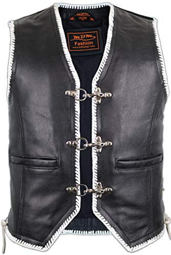 Chaleco de cuero para moto, negro/blanco.