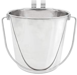 Fuzzy Puppy Flat Sided Pail with Dual Hooks, Snugly Fit On Dog, Cat and Critter Crates & Cages, Heavy Duty Stainless Steel | 4 Quart, (PN: FSP-4)