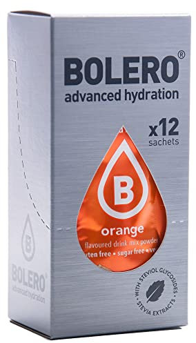 Palitos de bolero - 12 x 3 g - suficiente para x 0,5 litros de bebida sin azúcar ni dióxido de carbono - sin aspartamo - endulzados con Stevia (Naranja)