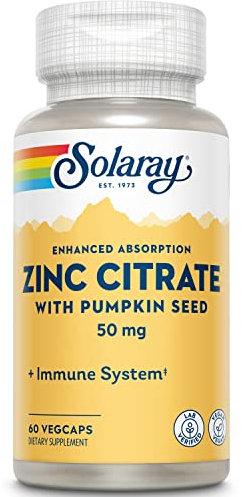 Zinc Citrate con semillas de calabaza 60 Vegcaps, Contribuye al Normal Funcionamiento del Sistema Inmunitario, Sin Gluten, Apto para Veganos