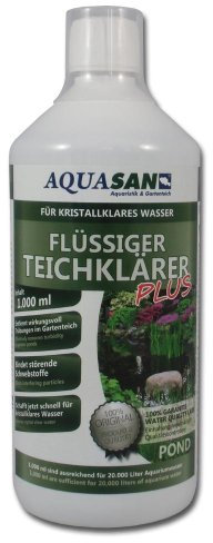 AQUASAN Gartenteich Flüssiger TeichKlärer Plus (Sorgt schnell für kristallklares Wasser im Teich, bindet die Schwebstoffe im Teich-Wasser - Teichklar), Inhalt:1 Liter