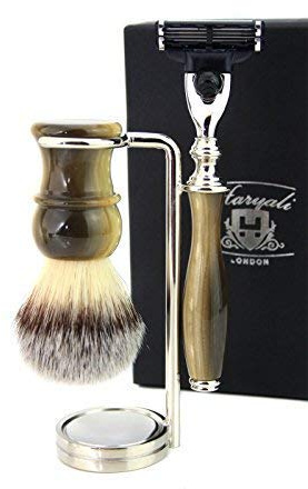Vintage Style Shaving Set/Kit for Mens Synthetic Badger Hair Shaving Brush, 3 Edge Cartridge Razor and Stainless Steel Holder