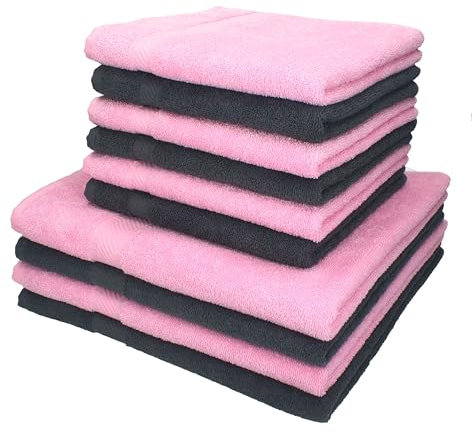 Betz 10-TLG. Handtuch-Set Palermo 100% Baumwolle 4 Duschtücher 6 Handtücher Farbe anthrazit und rosé