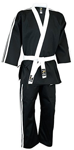 Playwell Kampfsport Gestreift Team Free Style Demo/Club Uniform Schwarz mit 2 Weiß Streifen Set - - 2/150 cm