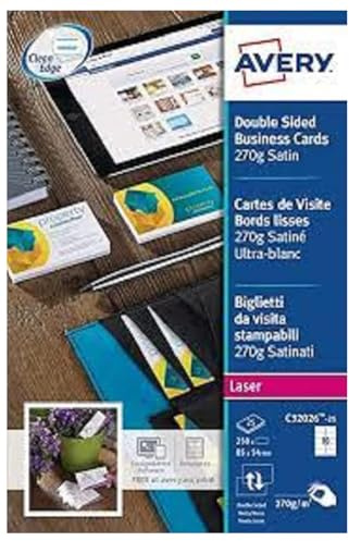 Avery Italia C32026-25 Biglietto da Visita, Stampabile Fronte/Retro, 10 Biglietti per Foglio, Confezione da 25 Pezzi, Bianco